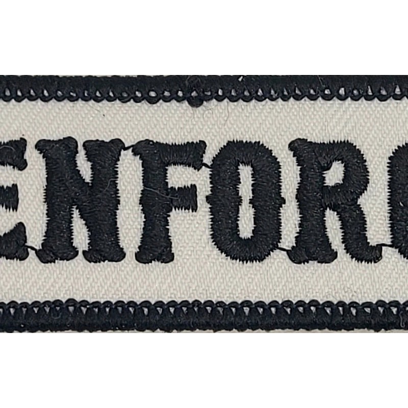 ENFORCER Black and White Motorcycle Title Rank Tag Embroidered Iron