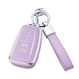 Flensent Key Fob Cover with Keychain for Toyota Highlander RAV4 Camry Avalon C-HR Corolla GT86 2018-2025 (Purple)