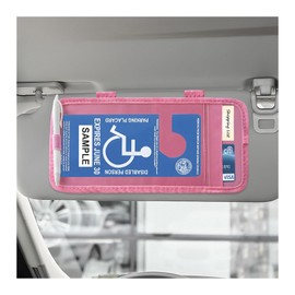 JUSTTOP Handicap Placard Holder, Disabled Parking Permit Sign Protector with Elastic Strap for Car Sun Visor, Transparent PVC Parking Placard Sleeve with Note Paper Slot Pen Holder (Pink)