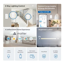TP-Link Tapo Smart 3 Way Dimmer Switch KIT, Matter Compatible, Energy Monitoring, Neutral Wire Required, Works with Alexa, Siri, Google Home, SmartThings, UL Certified, 2.4GHZ Wi-Fi, Tapo S515D KIT