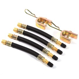 Tyre Valve Extension Adapter, Fydun 4 x 140 mm Wheel Transport Adapter + 2 Pieces Clamps, Flexible Rubber Valve Extension for Trucks, Motorhomes, Trailers and Bus Tyres