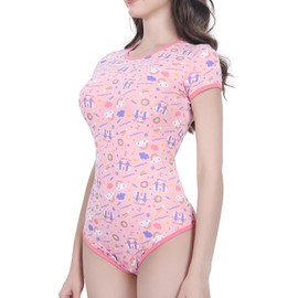 Landofgenie Women's Bodysuit Short Sleeve Cotton Onesie Pyjamas Bodysuit One Piece Romper, pink