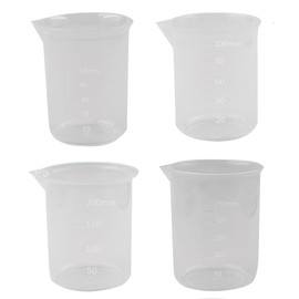 PDETVEO 4PCS Plastic Graduated Beaker Set, 1Cup/50ml, 1 Cup/100ml, 1Cup/200ml, 1Cup/250-300ml, Transparent PP Measuring Cup Mixing Cup for Kitchen and Laboratory Use