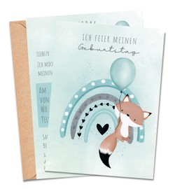 MeinBaby123® 10 Invitation Cards, Children's Birthday Parties, Boys and Girls, Birthday Invitations for Children, includes Premium Quality Envelopes (Fox Turquoise V2), Pack of 10