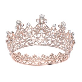 S SNUOY Corona de oro rosa reina, coronas de boda redondas completas para mujer, tiara de novia, reina, regalo de cumpleaños