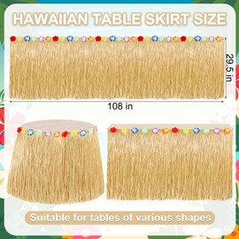 12PCS Luau Table Skirt Decor, Gold Hawaiian Themed Grass Table Skirt Decor, Luau Party 108 X 29.5" Flower Tropical Hula Dance Parties Supplies, Table Skirt for Hawaiian Summer Beach Themed Party