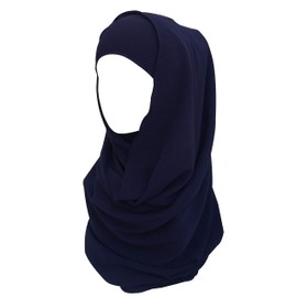 Non-see-through Bubble Crepe Chiffon Muslim Hijab Head Scarf Shawl Wrap Thick Lightweight (Navy Blue)