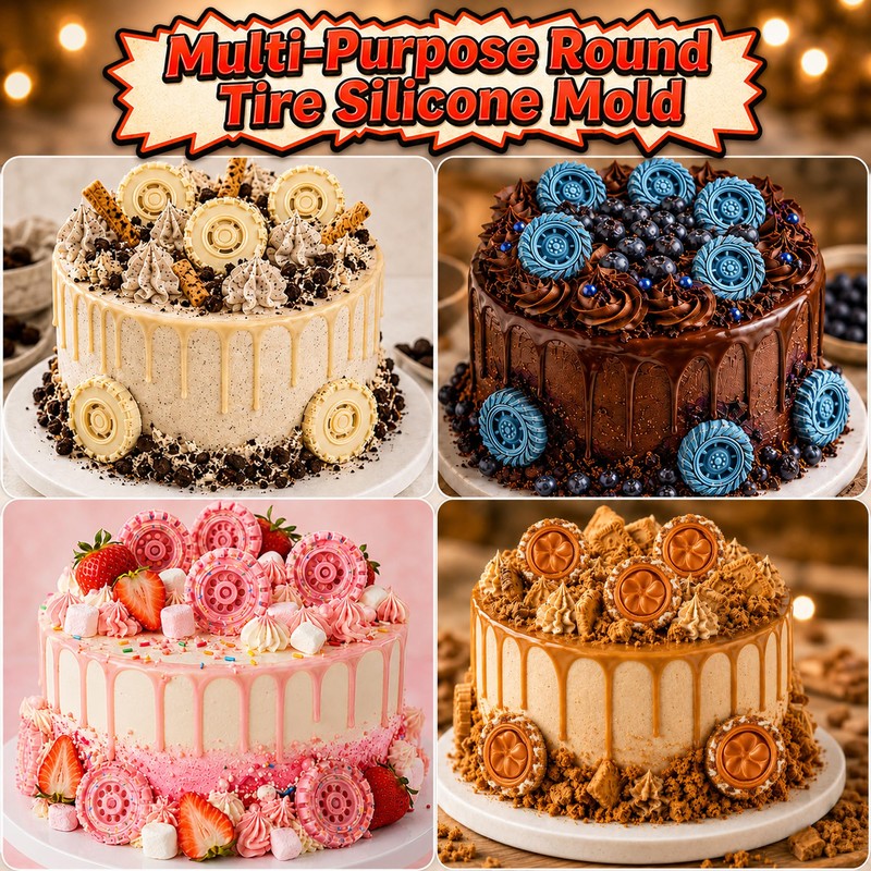 3D Round Tire Mold for Chocolate, 2Pcs Silicone Truck Wheel