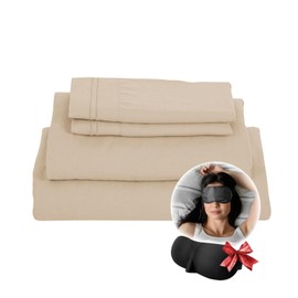 OKAERI. Sheet Set, 200 Thread Count, Breathable, Cool and Silky, Unisex, Pocket Corners Approx 16 Inch Deep, Hypoallergenic, Easy Care (Beige, Twin XL)