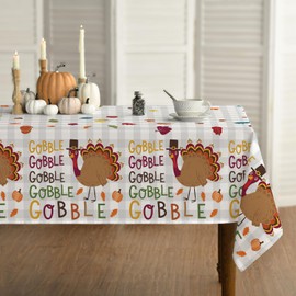 Horaldaily Thanksgiving Tablecloth 60×104 Inch Rectangular, Turkey Gobble Washable Table Cover for Party Picnic Dinner Decor