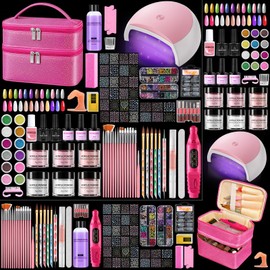 Nail Kit for Beginners, Acrylic Powder Liquid Set with Drill UV Lamp, Pink