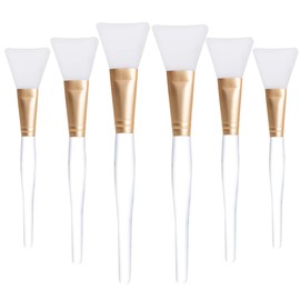 6 cepillos de silicona para mascarilla facial, cepillo suave para barro, aplicador, mango transparente, loción corporal sin pelo y herramientas de aplicación de mantequilla corporal, oro mate y marrón