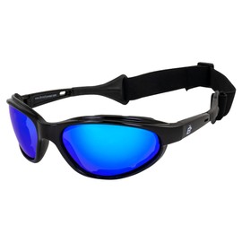 Birdz Eyewear Sail Padded Jetski Sunglasses Goggles Polarized Sports Watersports Boating Fishing for Men or Women Black Frame w/Blue Mirror Lens
