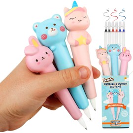 BUNMO Cute Pens - Squishy Fun Pens w/Soft Grip & 6 Colorful Refills - Gifts for Tweens - Fun Pencils for Kids - Unicorn, Bunny, and Bear - Gift for Teens - Squishies for Kids - 3 Pack