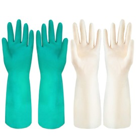 Discoball 2 Pairs Rubber Gloves with Flocked Lining for Kitchen Cleaning, Gardening, Household Duties, Latex Free Reusable Gloves