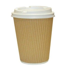 We Can Source It Ltd - 200 x 16oz Kraft Triple Ripple Paper Wall Disposable Tea Coffee Cappuccino Hot Drinks Cups & White Lids