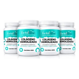 Kit 4 Colágeno Hidrolizado Puro  Ácido Hialurónico  Prebioticos  Vitaminas 450 Gr cada uno  1.8kg en Total. Suplemento en polvo. Sabor Natural. Sin