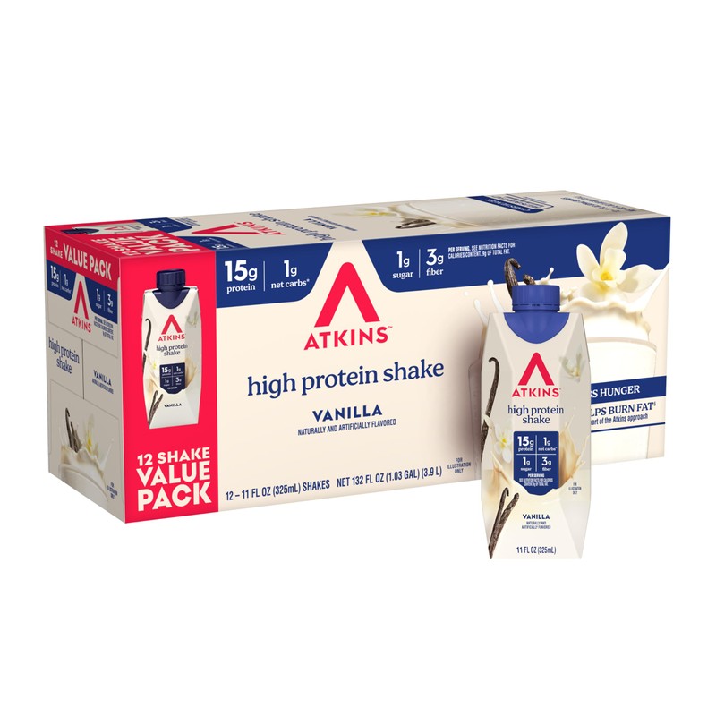 Atkins Creamy Vanilla High Protein Shake, 15g Protein, Low Glycemic,