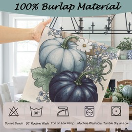 Fall Thanksgiving Table Runner, Blue Pumpkin Autumn Harvest Seasonal Table Runner, Indoor/Outdoor Dinner Party, Autumn Kitchen Dining Table Decoration for Home Party Decor 13x72 Inch