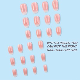 YUHENGCT French Tip Nails Press on Nails Coffin Fake Nails，False Nails With Designs Pink French Tip Nails Artificial Nails Stick on Nails For Women Girls 24 PCS/Set