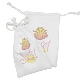 Ambesonne Saying Fabric Pouch Set of 2, Sleeping Jelly with Wings Design Hand Lettering Calligraphy Dessert Theme, Small Drawstring Bag for Toiletries Masks and Favors, 9" x 6", Cream Pink