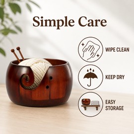 Wooden Yarn Bowl for Knitting & Crochet - Smooth Pine Yarn Holder with Guide Holes for Tabletop Crafting
