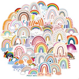 Amabro 60 Pcs Rainbow Stickers, Water Bottles Colorful Decals Rainbow Waterproof Vinyl Stickers Boho Aesthetic Stickers for Laptop Luggage Computer Kids Tablet Cup Notebook Scrapbook Skateboard