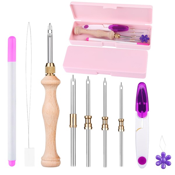 Cheloment 2 Sets of Punch Needle Kit with Storage Box,Adjustable
