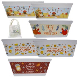 BFL Harvest-Themed Mini Loaf Pan, 5-inches Autumn Fall Decoration Home Office Decoration Baking Pan Desserts Bread Pastry Farmhouse Harvest Themed Ceramic Pan Pack of 6 with Bonus 1 BFL Tote Bag