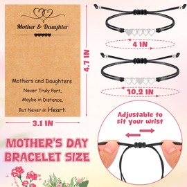 EOBOH Mothers Day Bracelet Gifts, Adjustable Hearts Mother Daughter Bracelets with Card, Celebrate Love Mothers Day Gifts for Grandma Daughter Accessories