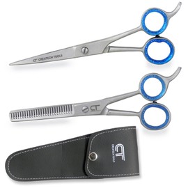 Pack of 2 Hair Cutting Scissors Set – 6.5” Straight and Thinning Scissors Shears with PVC Pouch