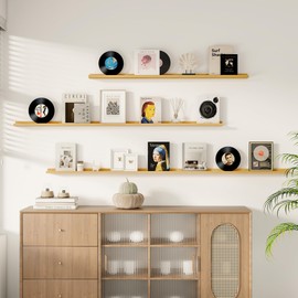 Floating Picture Ledge Shelves for Wall Set of 2, 55 Inches Picture Shelf for Wall with Ledge, Nursery Book Shelf for Toys Storage Kids Bookshelf Wall Mounted Living Room Bedroom Decor Frames, Oak