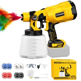 Cordless Paint Sprayer Compatible with 𝗗𝗘-𝗪𝗔𝗟𝗧 20V Max Battery, 1000W High Power Handheld HVLP with 1200ml Large Container,8 Copper Nozzles for House and Furniture Painting(Battery NOT Included)