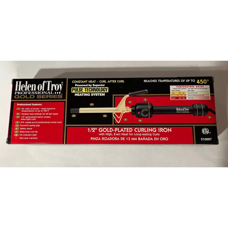 Helen Of Troy 1/2” Gold Plated Professional Series Curling Iron