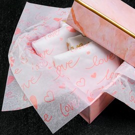 MR FIVE - 60 hojas de papel de seda rosa a granel, 14 x 20 pulgadas, blanco con corazón rosa para bolsas de regalo, papel de seda rosa para cumpleaños, día de San Valentín, día de la madre, bodas
