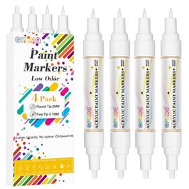 GPLMQ White Paint Pens - 4 Pack Dual Tip Acrylic Paint Markers (0.7mm & 3mm), Non-Toxic, Water Based Markers for Art Painting, Stone, Ceramic, Glass, Wood, Fabric, Metal, DIY Crafts