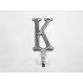 Hampton Nautical Rustic Silver Cast Iron Letter K Alphabet Wall Hook 6" - Decorative Cast Iron -