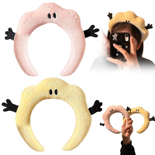 2er-Pack süß geformte Schwamm-Stirnbänder zum Waschen des Gesichts. Wolkenweiches Frottee-Stirnband