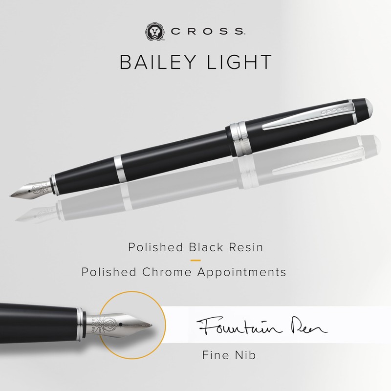 CROSS Bailey Light Polished Black Resin Fountain Pen INCL. Premium