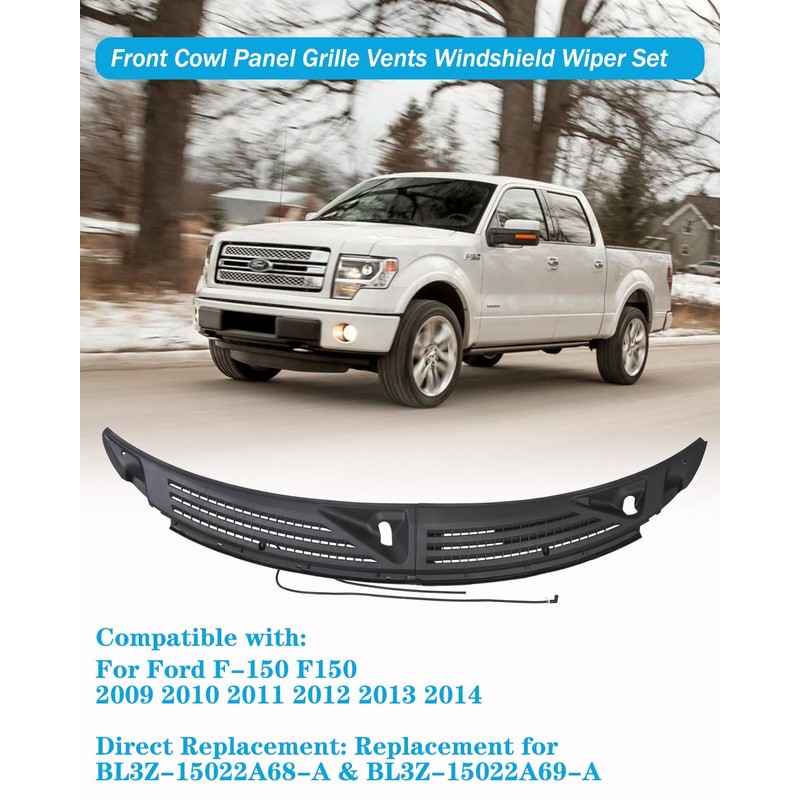 Windshield Wiper Cowl Cover Panel w/Seals Compatible with Ford F150