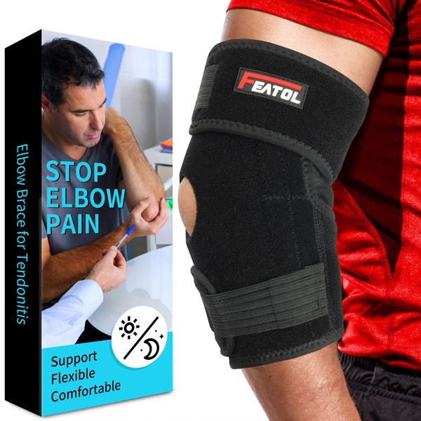 FEATOL Elbow Brace for Tendonitis and Tennis Elbow Relief for Men and Women, Golfers Elbow Brace with Spring Stabilizer, Tennis Compression Sleeve, Elbow Support for Pain Relief, Ulnar Nerve Entrapment, Epicondylitis and Sports Recovery
