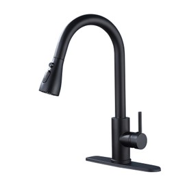 Kitchen Faucet with Pull Down Sprayer，Black Kitchen Sink Faucet，High Arc Single Handle Classic Stainless Steel Sink Faucet，1 or 3 Hole,Suitable for Farmhouse Camper Laundry Rv Bar