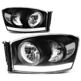 Auto Dynasty LED DRL Headlights Assembly Compatible with Dodge Ram 1500 2500 3500 2006 2007 2008 2009, Driver and Passenger Side, Black Housing Clear Lens