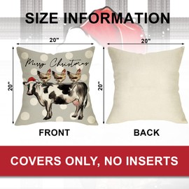 Ussap Christmas Farm Animals Decorative Throw Pillow Covers 20x20 Set of 4, Xmas Cow Pig Chicken Wreath Cushion Case Decor, Buffalo Plaid Polka Dots Stripes Winter Holiday Farmhouse Home Decoration
