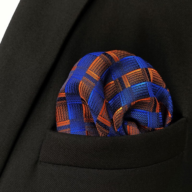 [S&W SHLAX&WING] Men's Necktie Pocket Square Blue Copper Tie Set