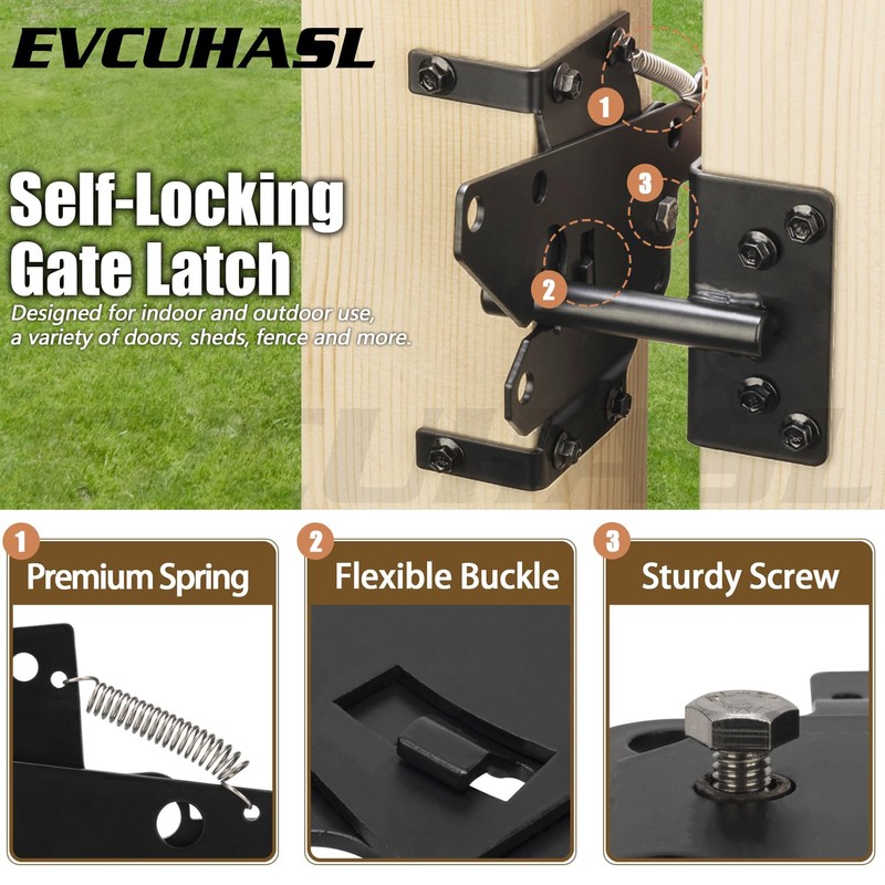 EVCUHASL Self Locking Gate Latch, Heavy Duty Post Mount Automatic