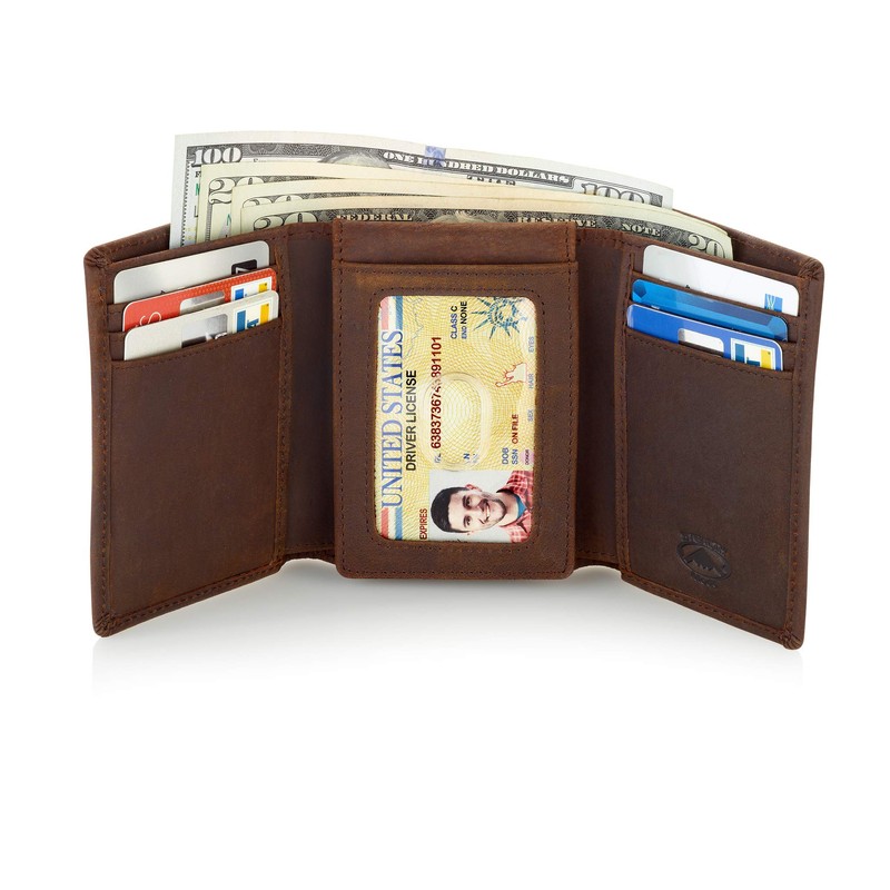 Stealth Mode Trifold Leather Wallet for Men with ID Holder