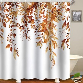 Ezmine Floral Shower Curtain Waterproof Plant Bathroom Decoration Leaves Shower Curtain Washable Bathroom Curtain Decor Quick-Drying Shower Curtain for Bathroom with 12 Hooks 180x180cm (71"x71")
