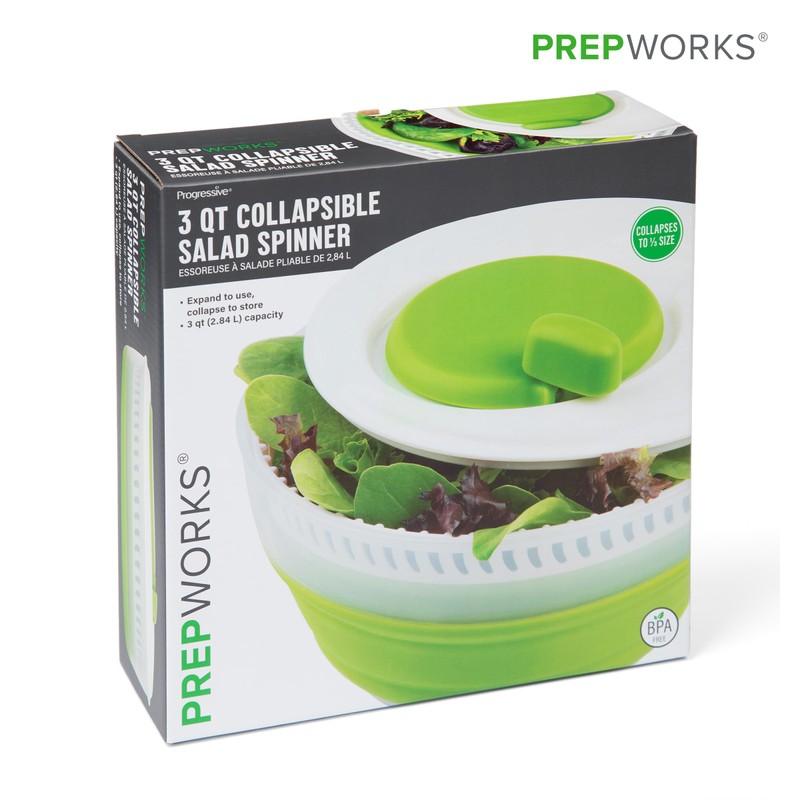 PrepWorks 3 Qt Collapsible Salad Spinner – Space-Saving, Easy-to-Use, BPA-Free,