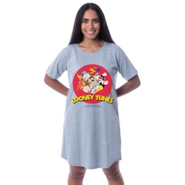 INTIMO Looney Tunes Womens' Characters Bugs Bunny Nightgown Sleep Pajama Dress (Large) Grey